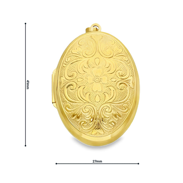 9ct Yellow Gold Oval Flower & Feather Bulb Locket -27x41mm -6.1g