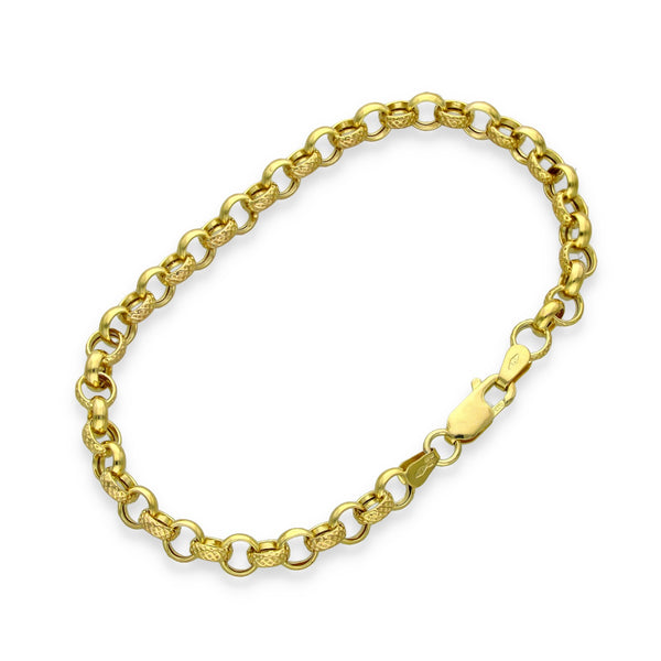9ct Yellow Gold Patterned Link Bracelet - 7.5" - 3.4g