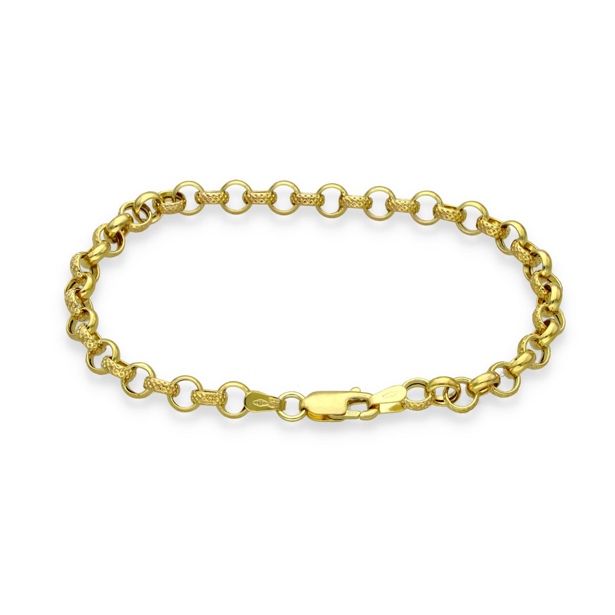9ct Yellow Gold Patterned Link Bracelet - 7.5" - 3.4g
