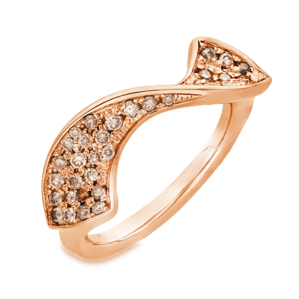 9ct Rose Gold Diamond Twist Ribbon Ring - Size O - 0.30ct