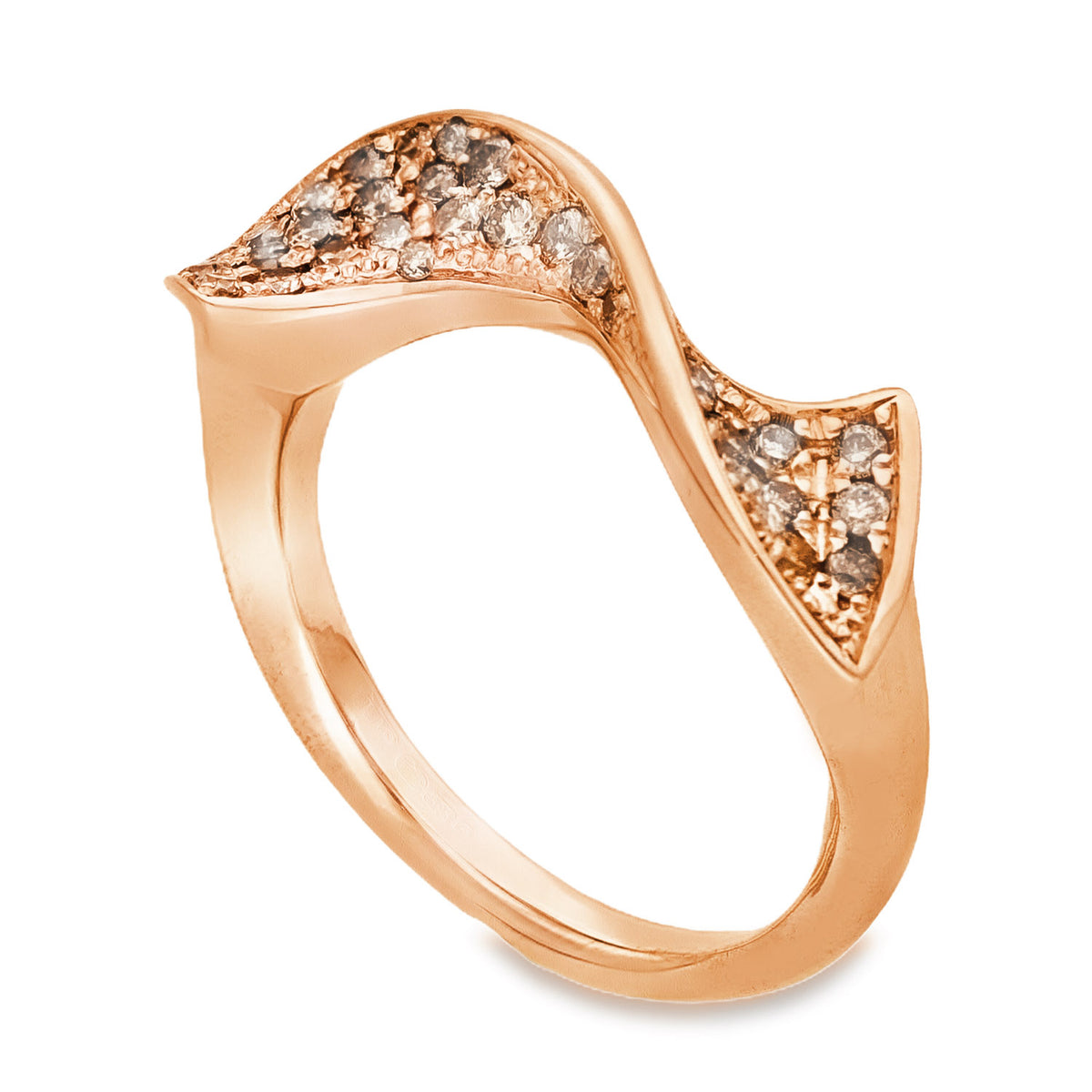 9ct Rose Gold Diamond Twist Ribbon Ring - Size O - 0.30ct