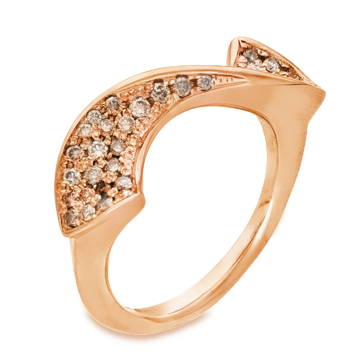 9ct Rose Gold Diamond Twist Ribbon Ring - Size O - 0.30ct