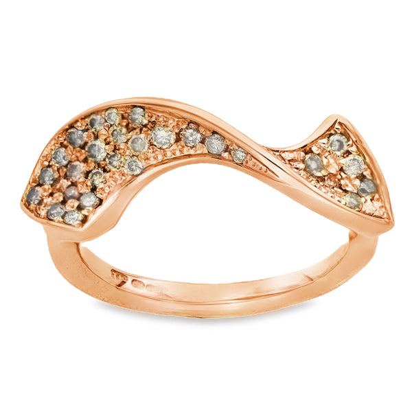 9ct Rose Gold Diamond Twist Ribbon Ring - Size O - 0.30ct