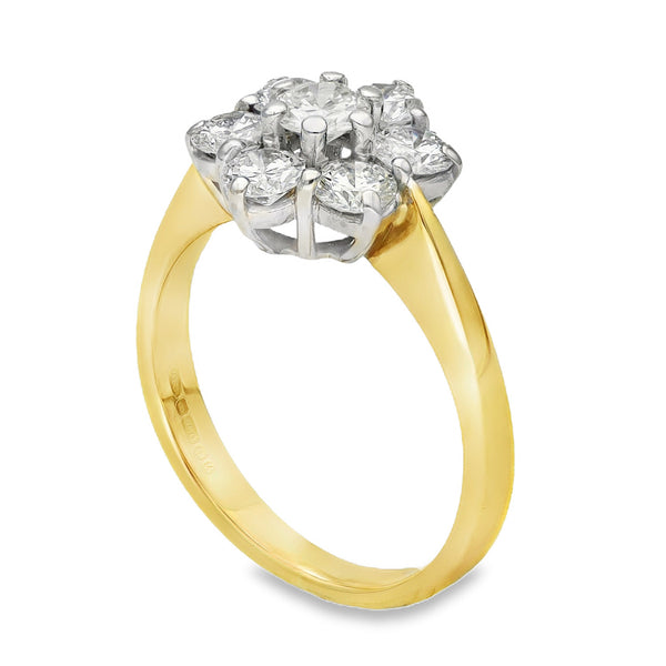 18ct Yellow Gold Diamond Cluster Ring - Size J½ - 1.00ct