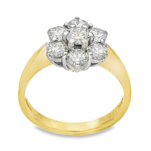 18ct Yellow Gold Diamond Cluster Ring - Size J½ - 1.00ct