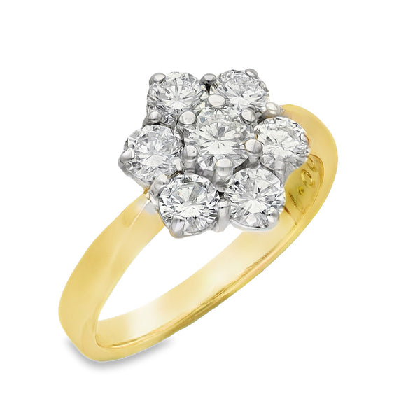 18ct Yellow Gold Diamond Cluster Ring - Size J½ - 1.00ct