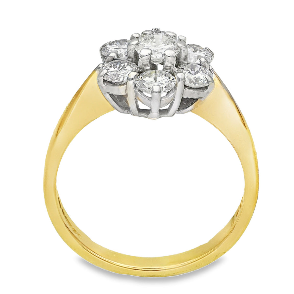 18ct Yellow Gold Diamond Cluster Ring - Size J½ - 1.00ct