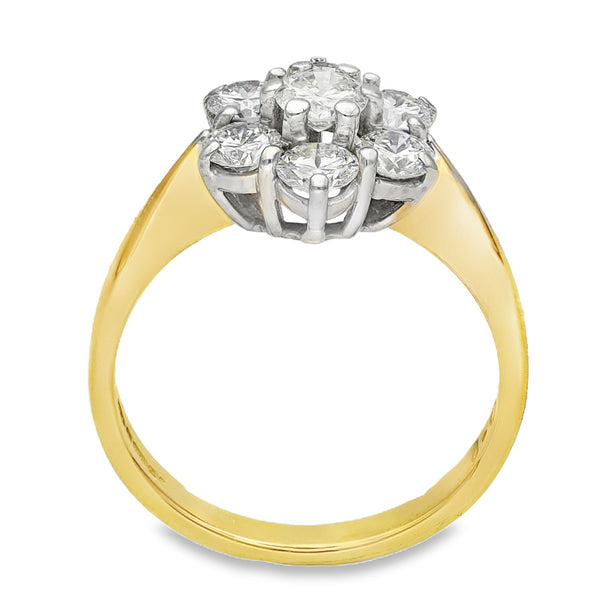 18ct Yellow Gold Diamond Cluster Ring - Size J½ - 1.00ct
