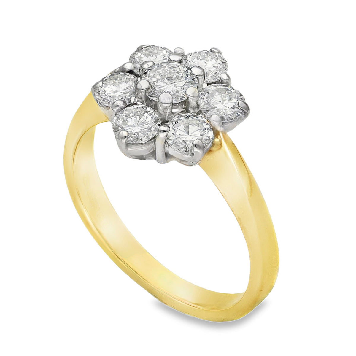 18ct Yellow Gold Diamond Cluster Ring - Size J½ - 1.00ct