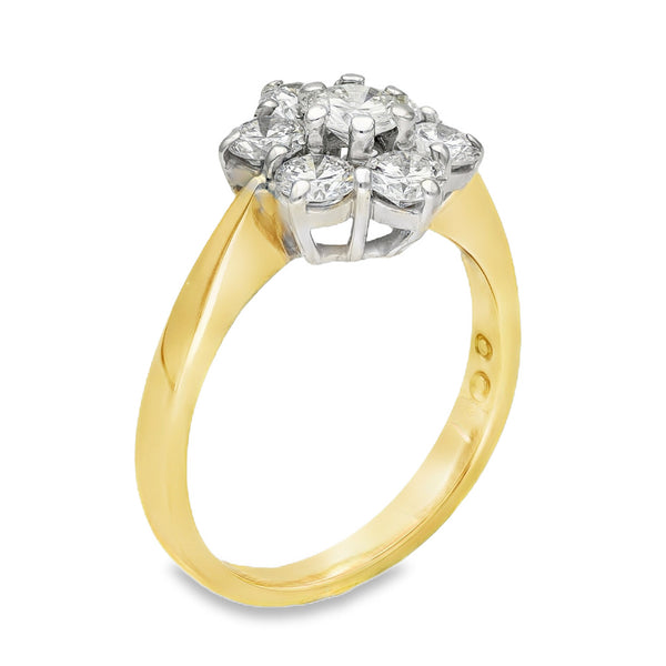 18ct Yellow Gold Diamond Cluster Ring - Size J½ - 1.00ct