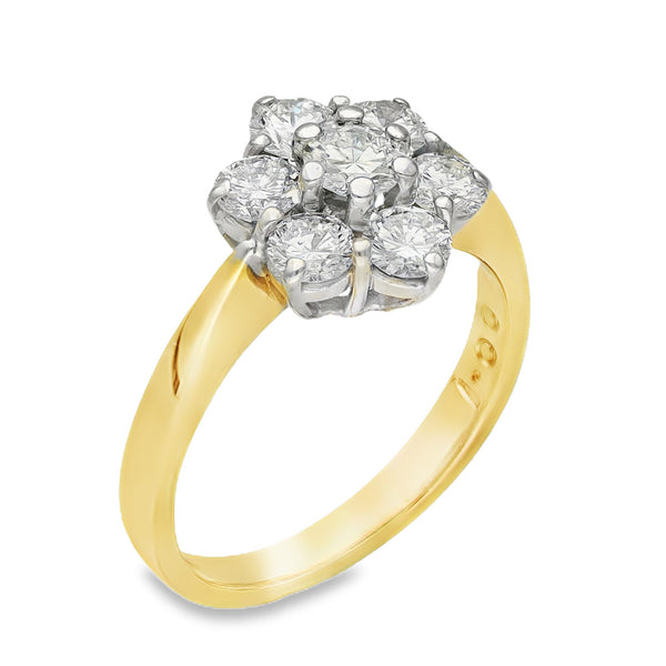 18ct Yellow Gold Diamond Cluster Ring - Size J½ - 1.00ct