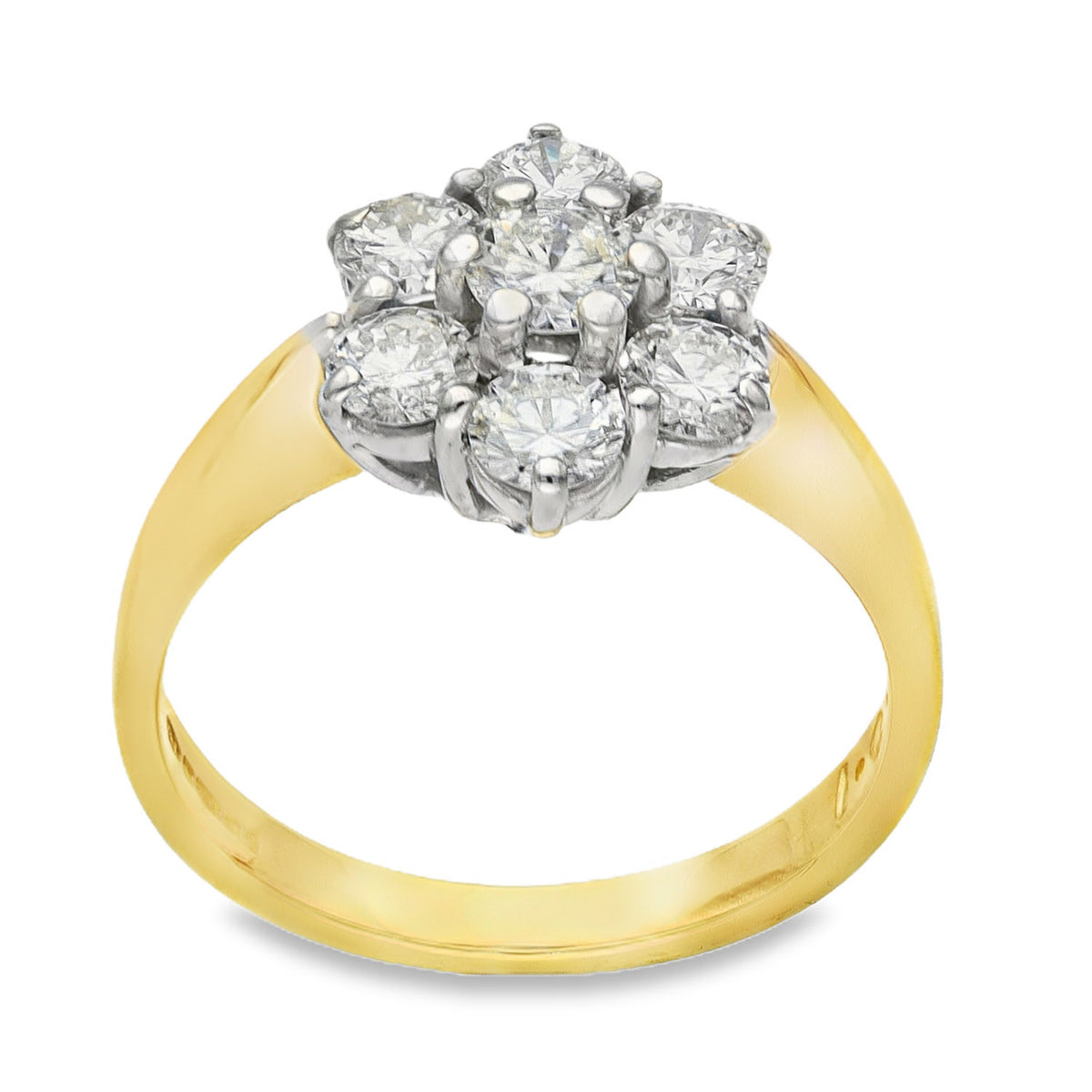 18ct Yellow Gold Diamond Cluster Ring - Size J½ - 1.00ct