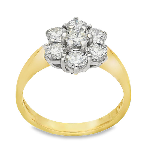 18ct Yellow Gold Diamond Cluster Ring - Size J½ - 1.00ct
