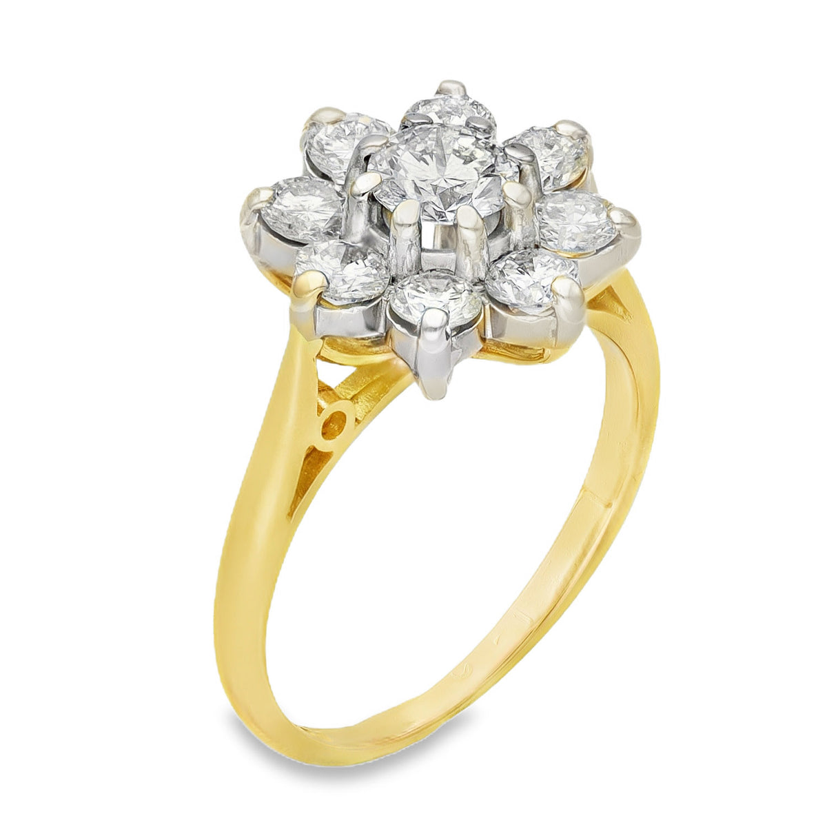 18ct Yellow Gold Diamond Cluster Ring - Size K - 1.30ct