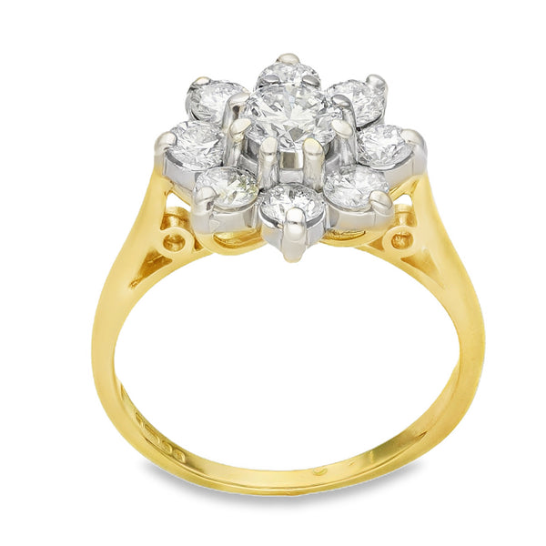 18ct Yellow Gold Diamond Cluster Ring - Size K - 1.30ct