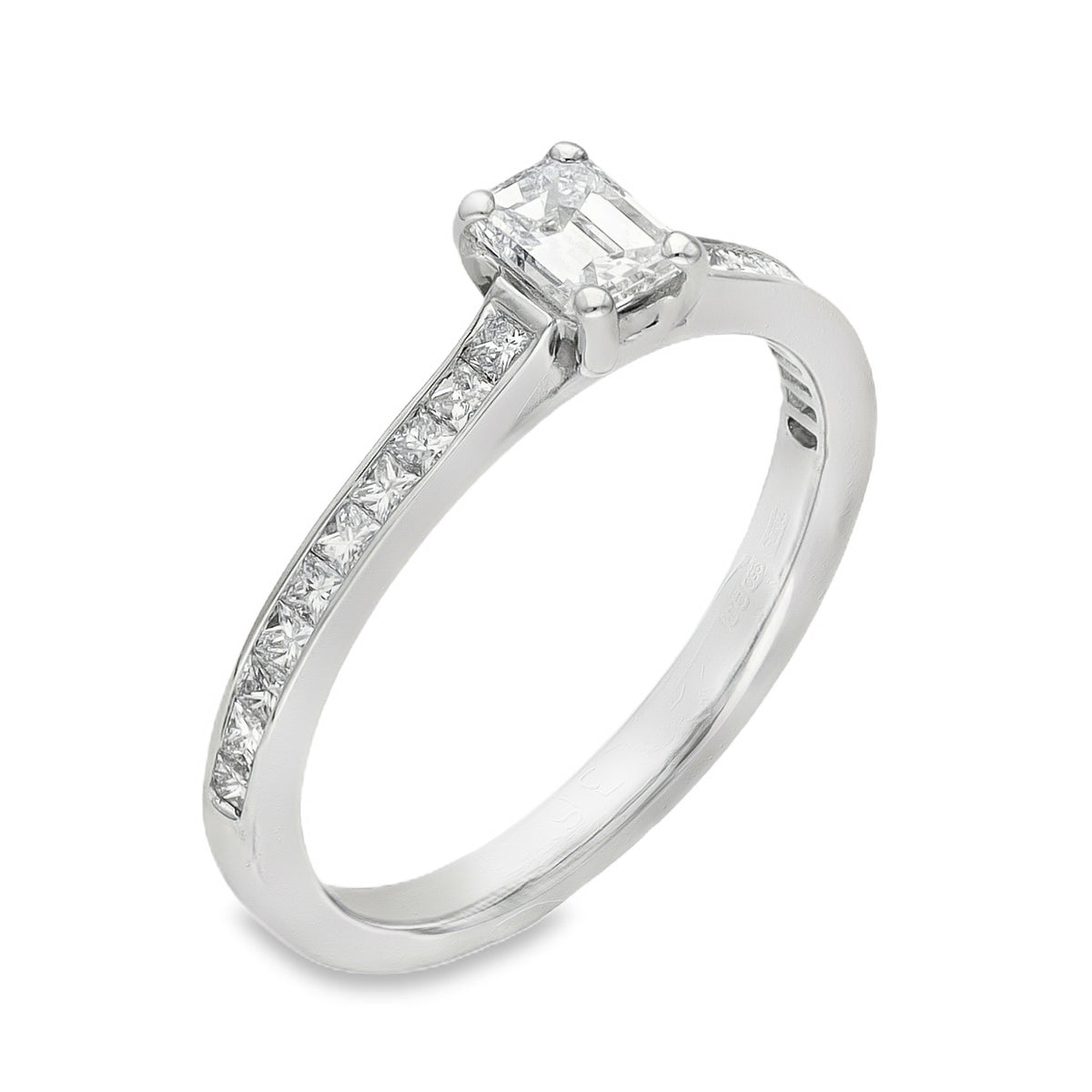 950 Platinum Emerald Cut Diamond Engagement Ring -Size K -0.56ct