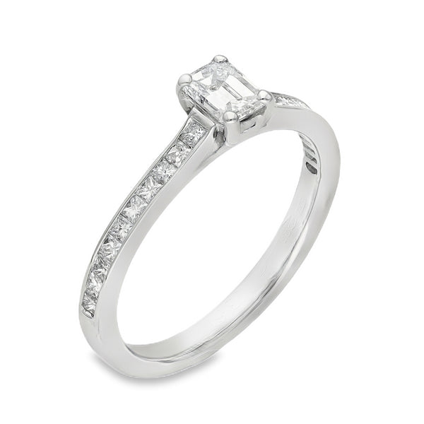 950 Platinum Emerald Cut Diamond Engagement Ring -Size K -0.56ct