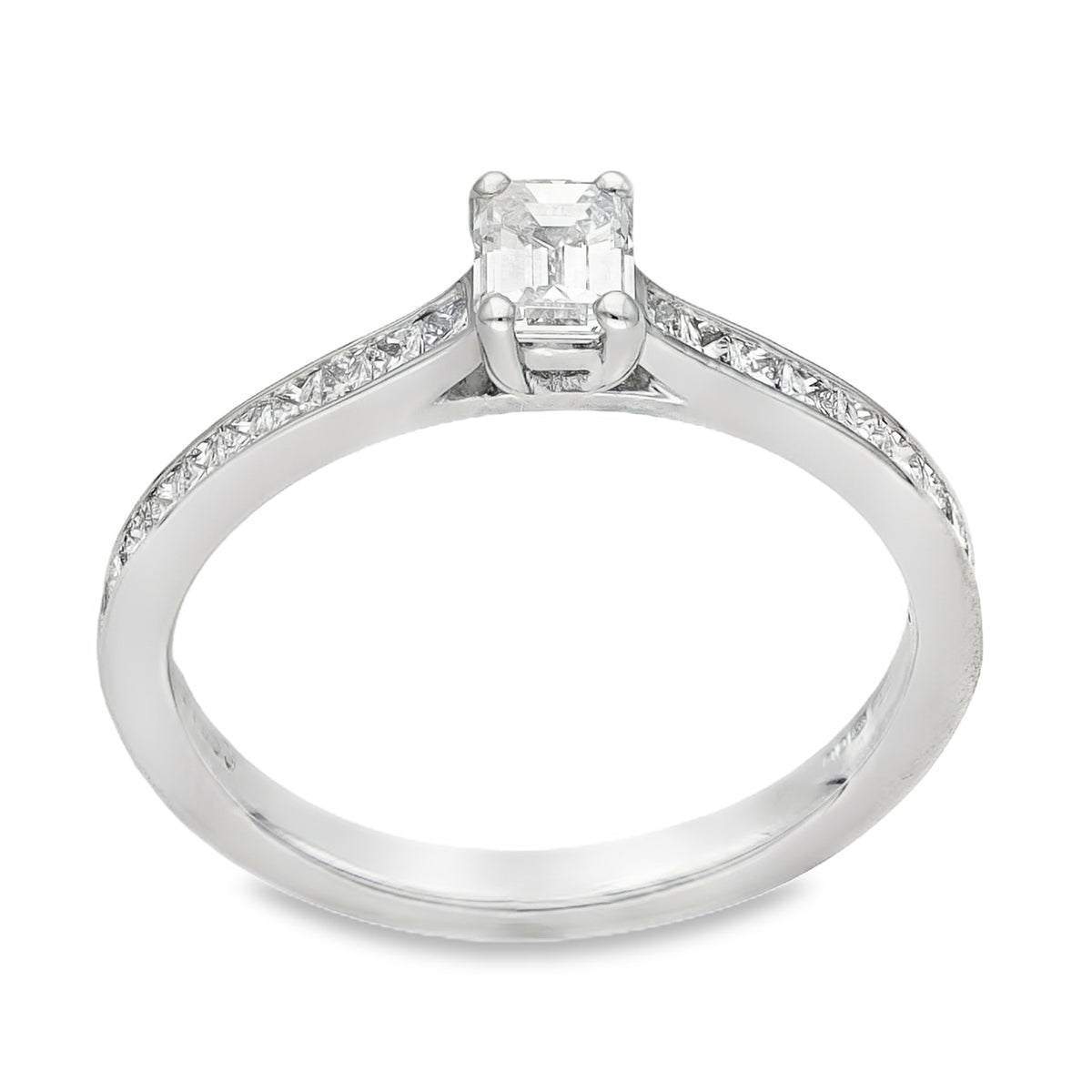 950 Platinum Emerald Cut Diamond Engagement Ring -Size K -0.56ct