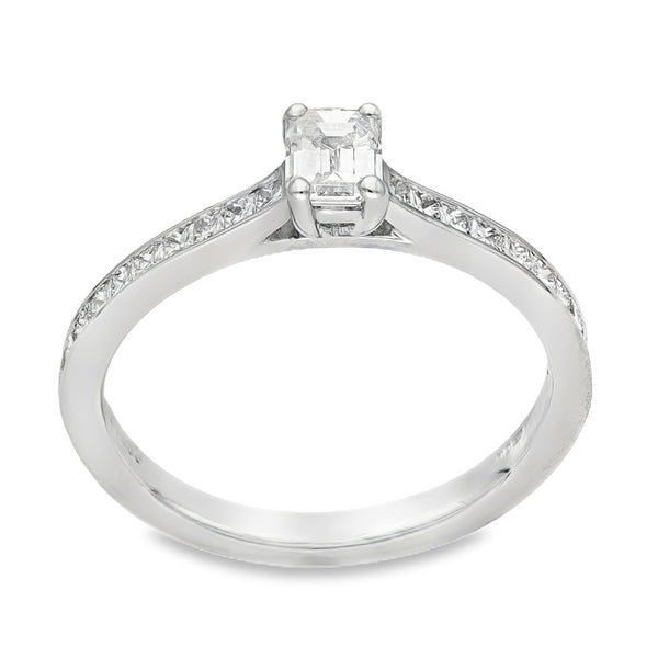 950 Platinum Emerald Cut Diamond Engagement Ring -Size K -0.56ct