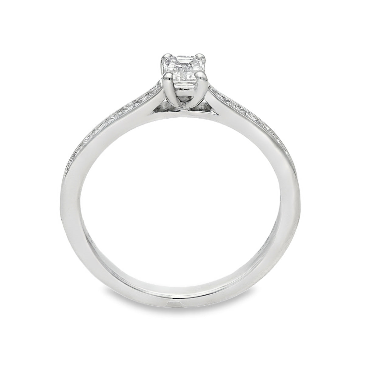 950 Platinum Emerald Cut Diamond Engagement Ring -Size K -0.56ct