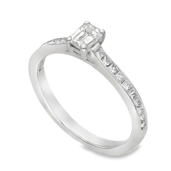 950 Platinum Emerald Cut Diamond Engagement Ring -Size K -0.56ct