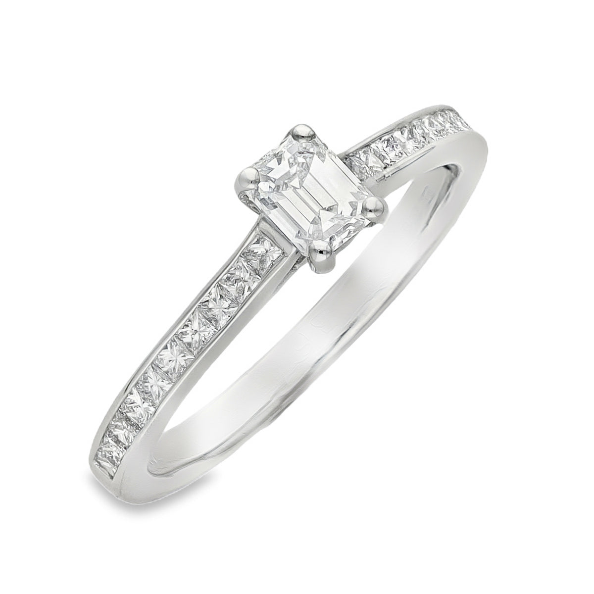 950 Platinum Emerald Cut Diamond Engagement Ring -Size K -0.56ct