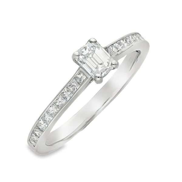 950 Platinum Emerald Cut Diamond Engagement Ring -Size K -0.56ct