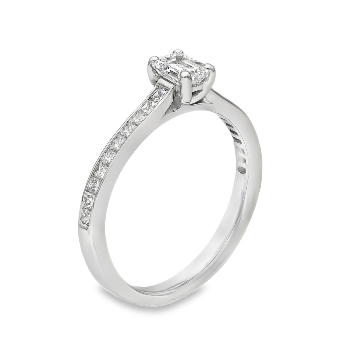 950 Platinum Emerald Cut Diamond Engagement Ring -Size K -0.56ct