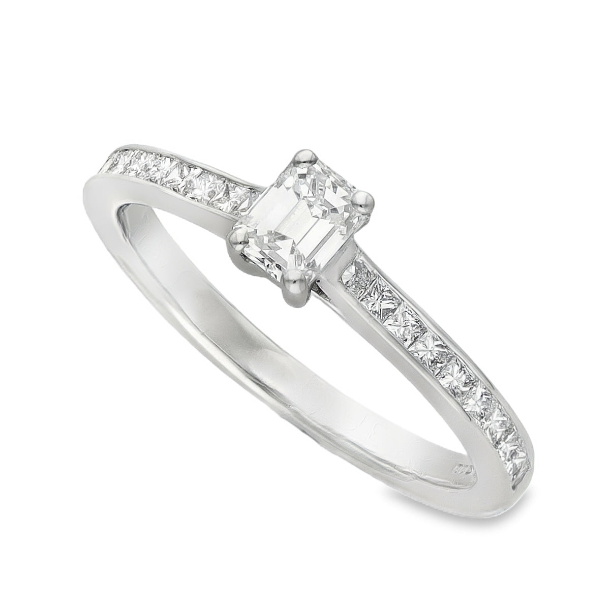 950 Platinum Emerald Cut Diamond Engagement Ring -Size K -0.56ct