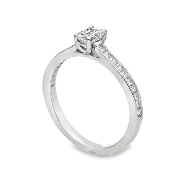 950 Platinum Emerald Cut Diamond Engagement Ring -Size K -0.56ct