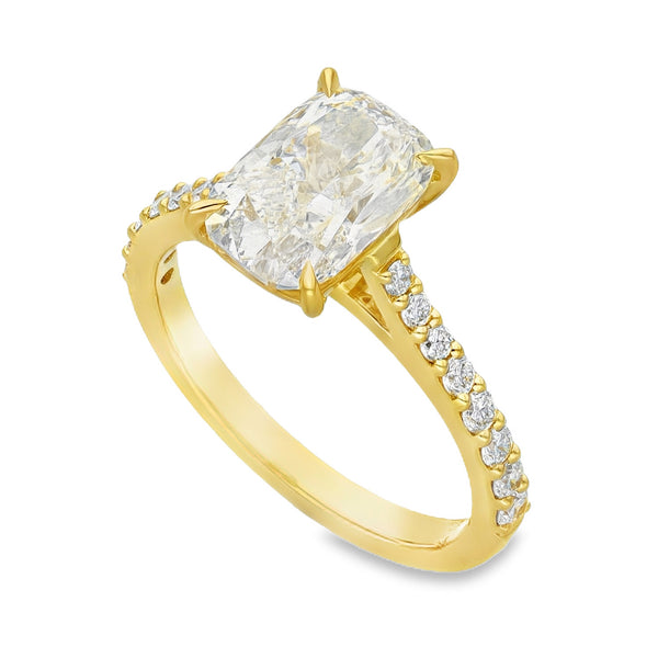 Lab Grown 2.31ct Yellow Gold Certified Cushion-Cut Diamond Engagement Ring - D-F/VVS-VS