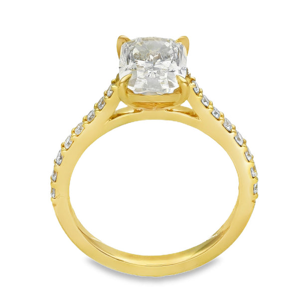 Lab Grown 2.31ct Yellow Gold Certified Cushion-Cut Diamond Engagement Ring - D-F/VVS-VS