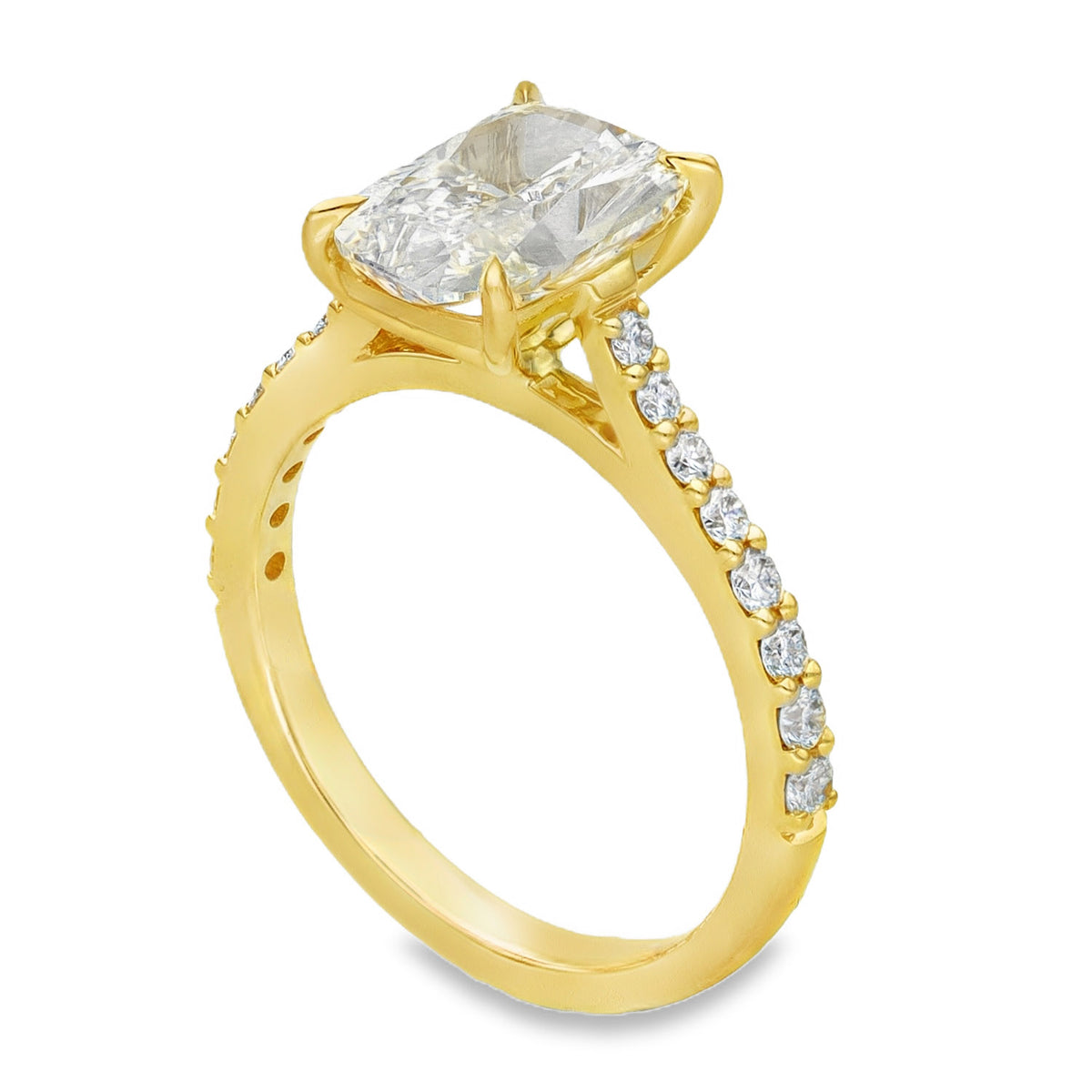 Lab Grown 2.31ct Yellow Gold Certified Cushion-Cut Diamond Engagement Ring - D-F/VVS-VS