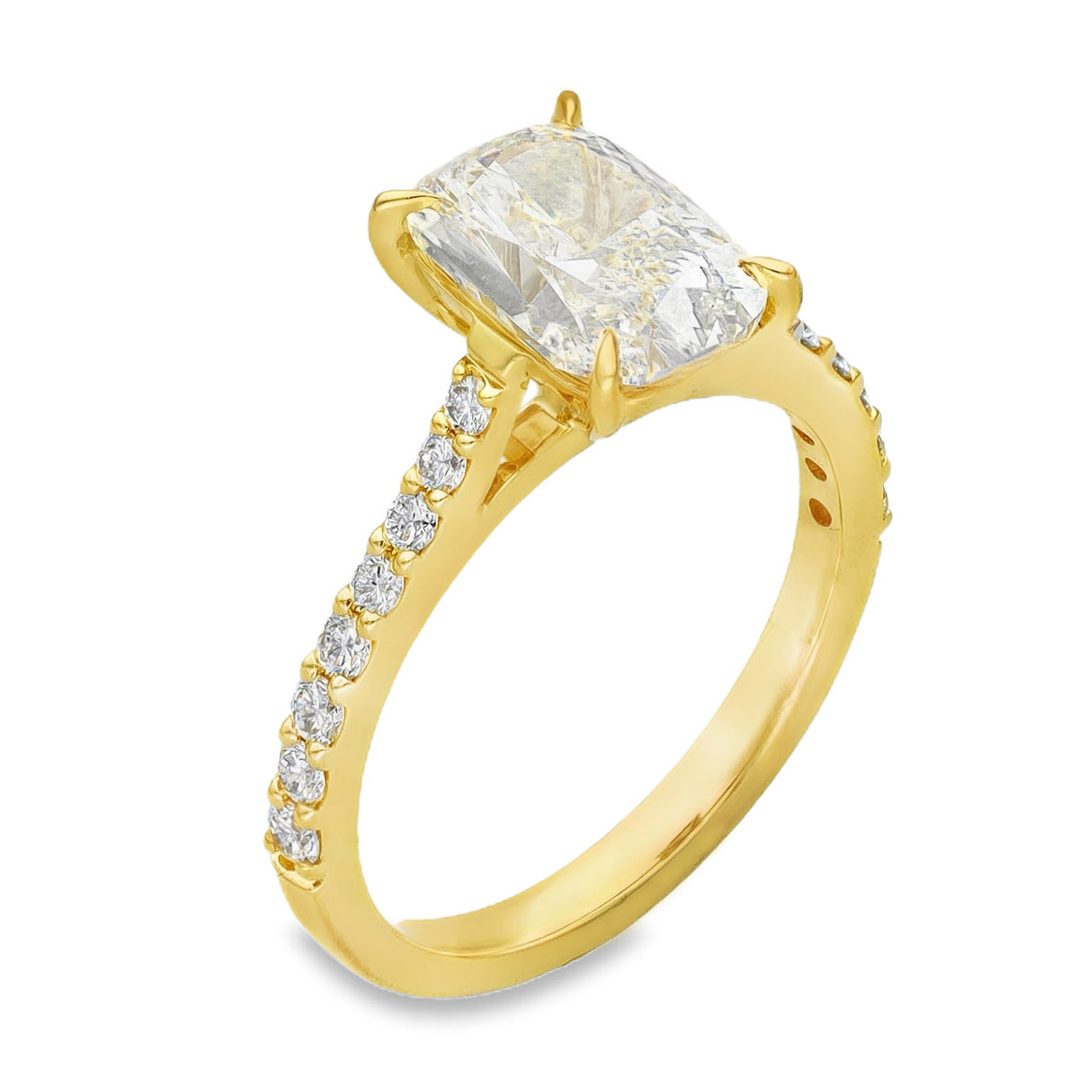 Lab Grown 2.31ct Yellow Gold Certified Cushion-Cut Diamond Engagement Ring - D-F/VVS-VS