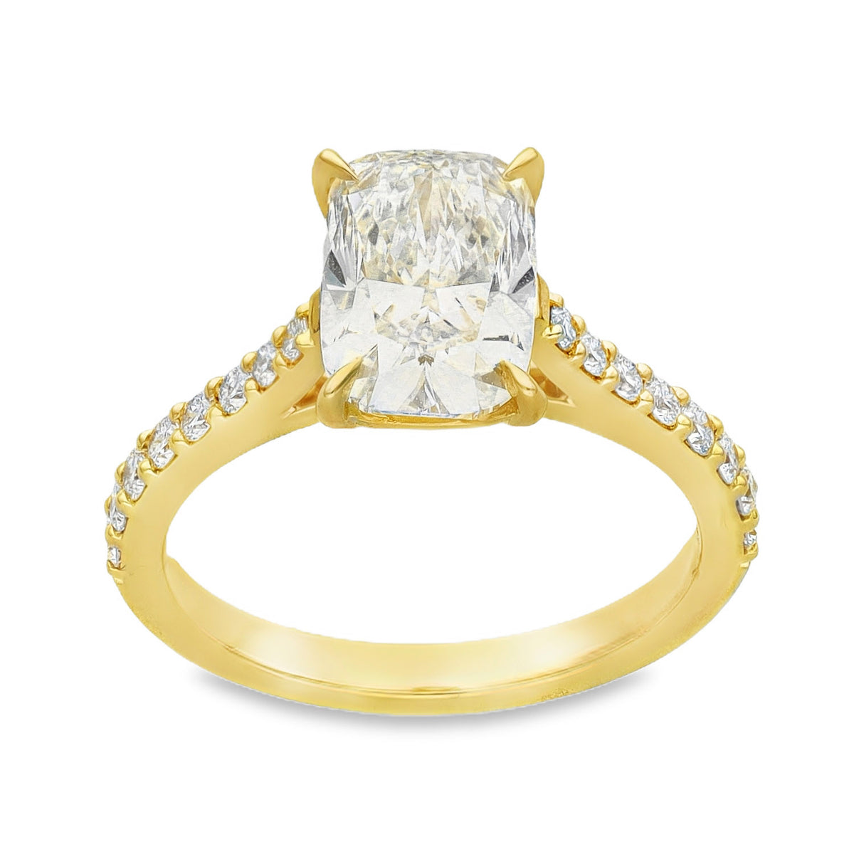 Lab Grown 2.31ct Yellow Gold Certified Cushion-Cut Diamond Engagement Ring - D-F/VVS-VS