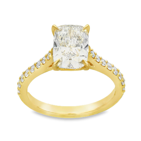 Lab Grown 2.31ct Yellow Gold Certified Cushion-Cut Diamond Engagement Ring - D-F/VVS-VS