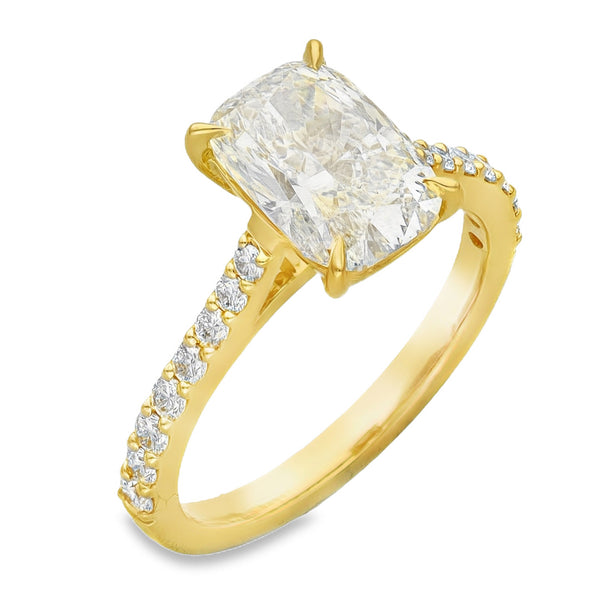 Lab Grown 2.31ct Yellow Gold Certified Cushion-Cut Diamond Engagement Ring - D-F/VVS-VS