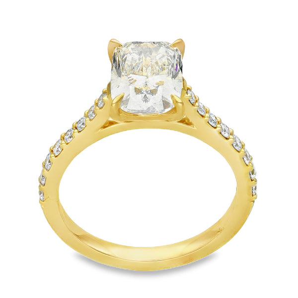 Lab Grown 2.31ct Yellow Gold Certified Cushion-Cut Diamond Engagement Ring - D-F/VVS-VS