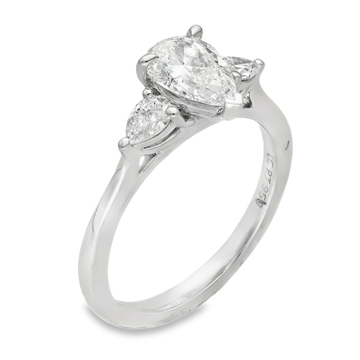 Lab Grown 1.31ct Platinum Certified Pear-Cut Diamond Trilogy Ring - D-F/VVS-VS
