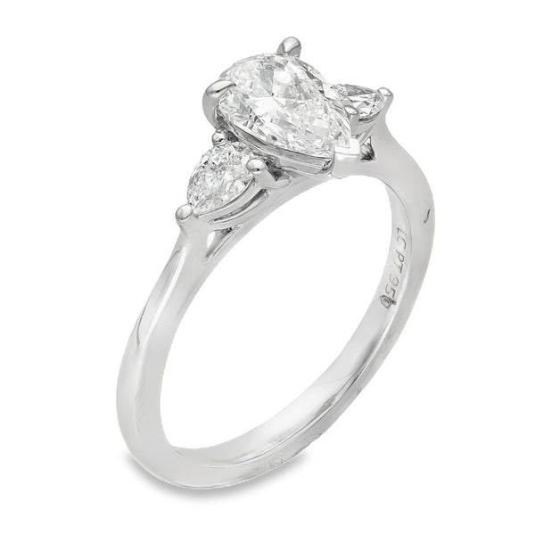 Lab Grown 1.31ct Platinum Certified Pear-Cut Diamond Trilogy Ring - D-F/VVS-VS