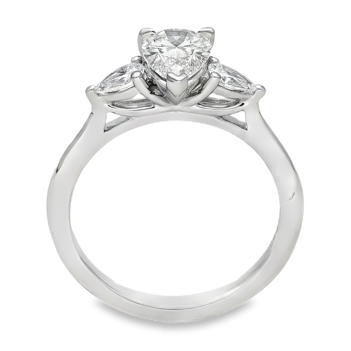 Lab Grown 1.31ct Platinum Certified Pear-Cut Diamond Trilogy Ring - D-F/VVS-VS