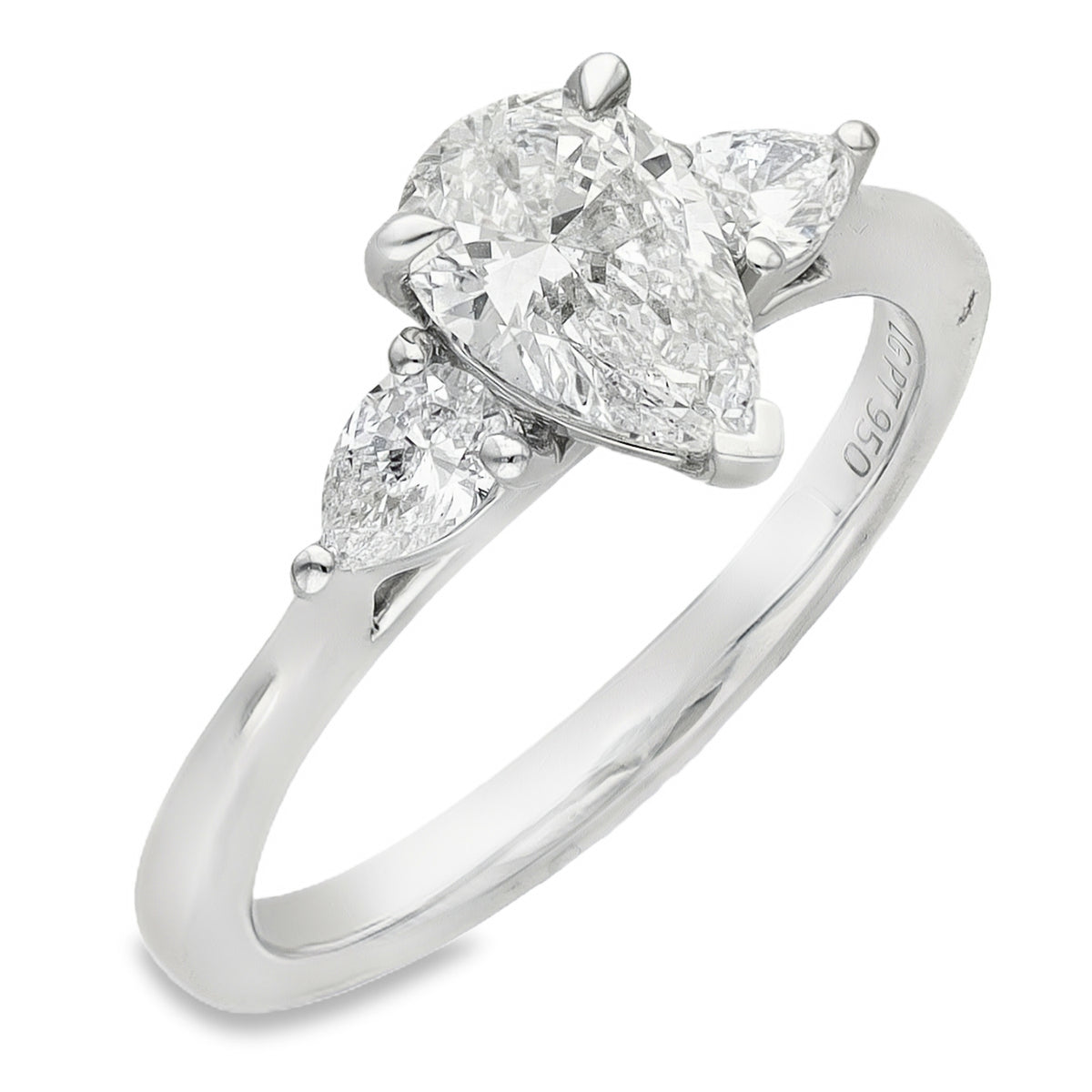 Lab Grown 1.31ct Platinum Certified Pear-Cut Diamond Trilogy Ring - D-F/VVS-VS