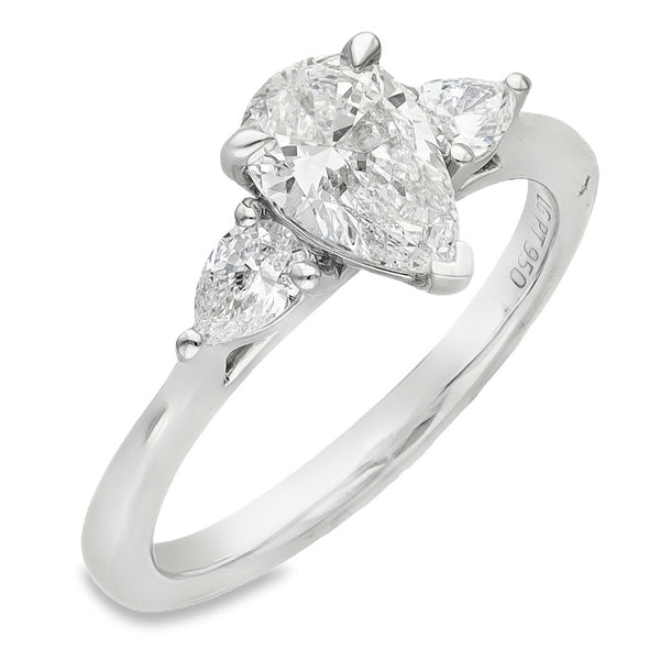 Lab Grown 1.31ct Platinum Certified Pear-Cut Diamond Trilogy Ring - D-F/VVS-VS