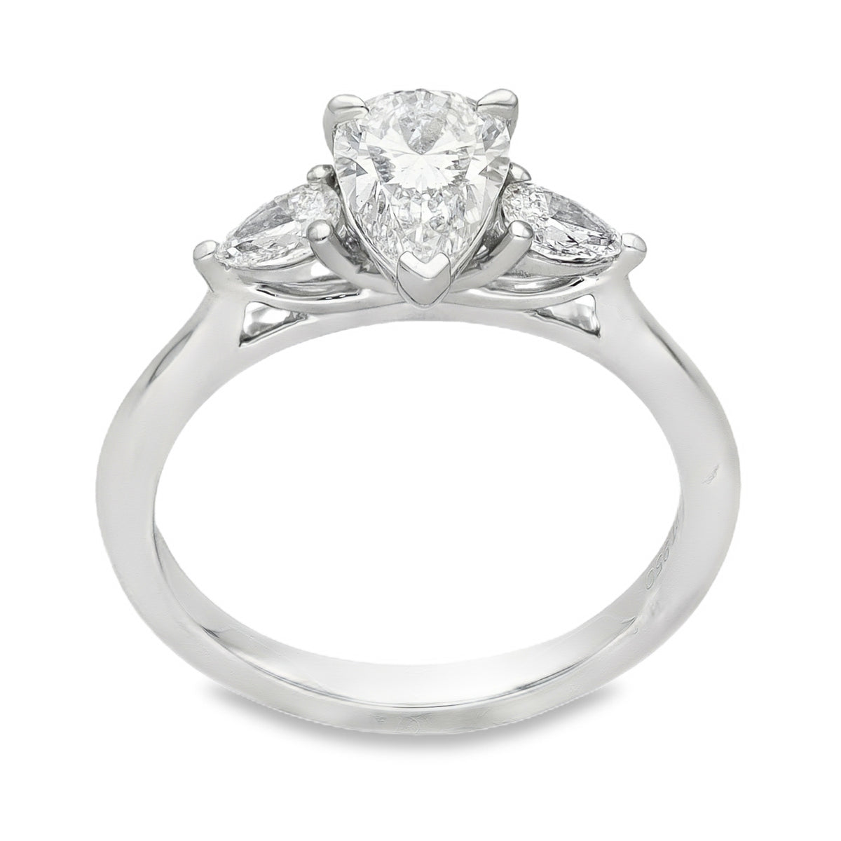 Lab Grown 1.31ct Platinum Certified Pear-Cut Diamond Trilogy Ring - D-F/VVS-VS