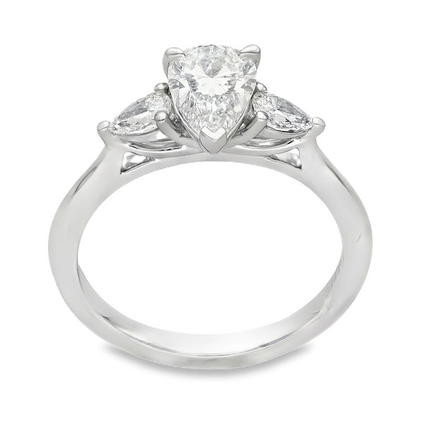 Lab Grown 1.31ct Platinum Certified Pear-Cut Diamond Trilogy Ring - D-F/VVS-VS