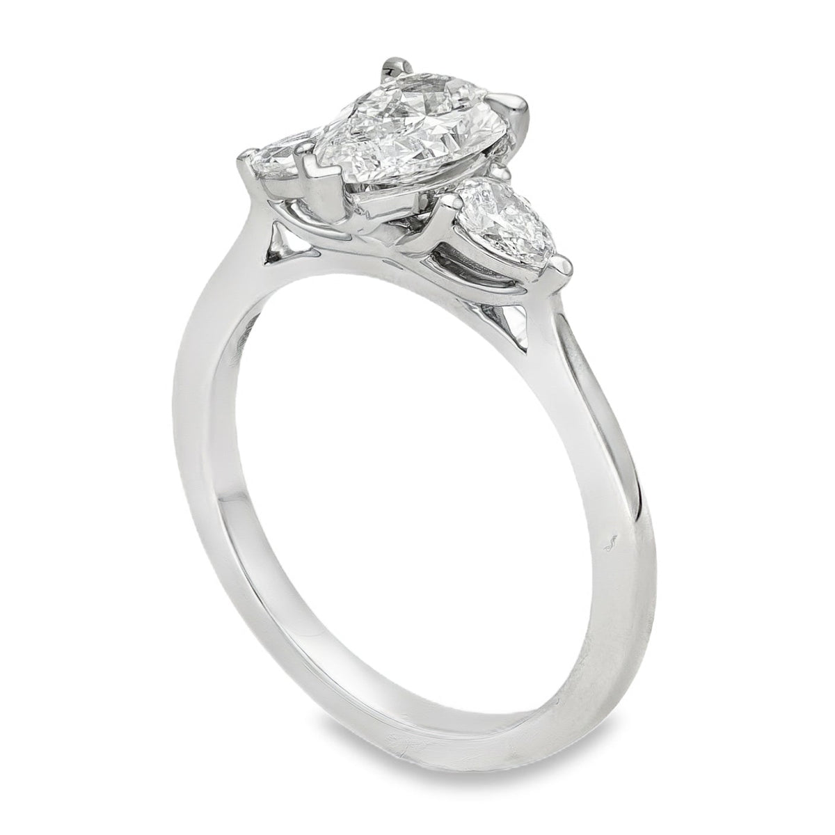 Lab Grown 1.31ct Platinum Certified Pear-Cut Diamond Trilogy Ring - D-F/VVS-VS