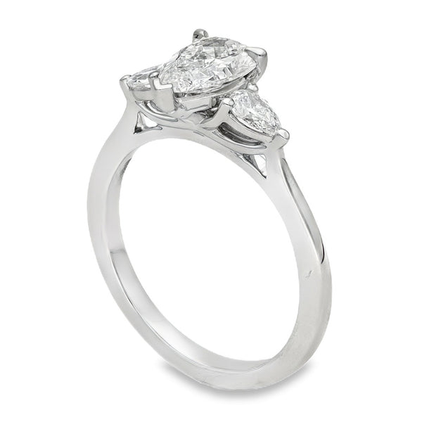 Lab Grown 1.31ct Platinum Certified Pear-Cut Diamond Trilogy Ring - D-F/VVS-VS