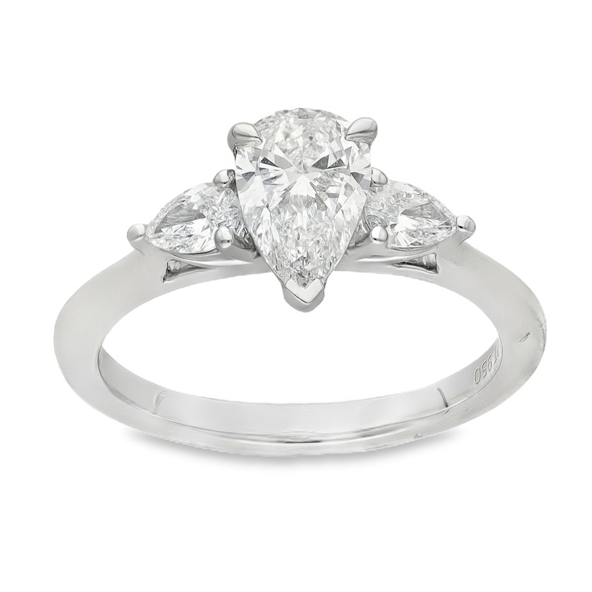 Lab Grown 1.31ct Platinum Certified Pear-Cut Diamond Trilogy Ring - D-F/VVS-VS