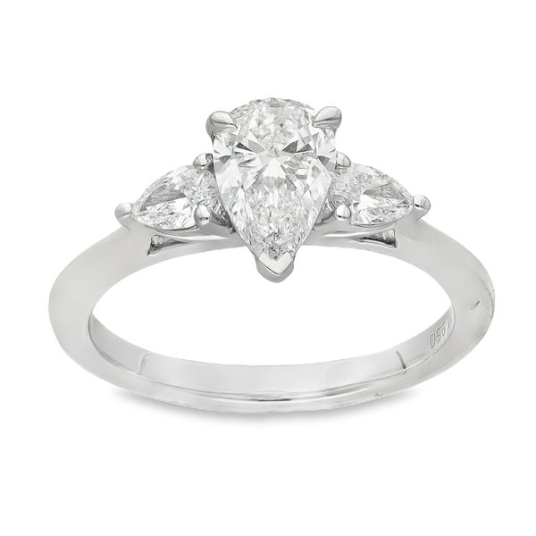 Lab Grown 1.31ct Platinum Certified Pear-Cut Diamond Trilogy Ring - D-F/VVS-VS