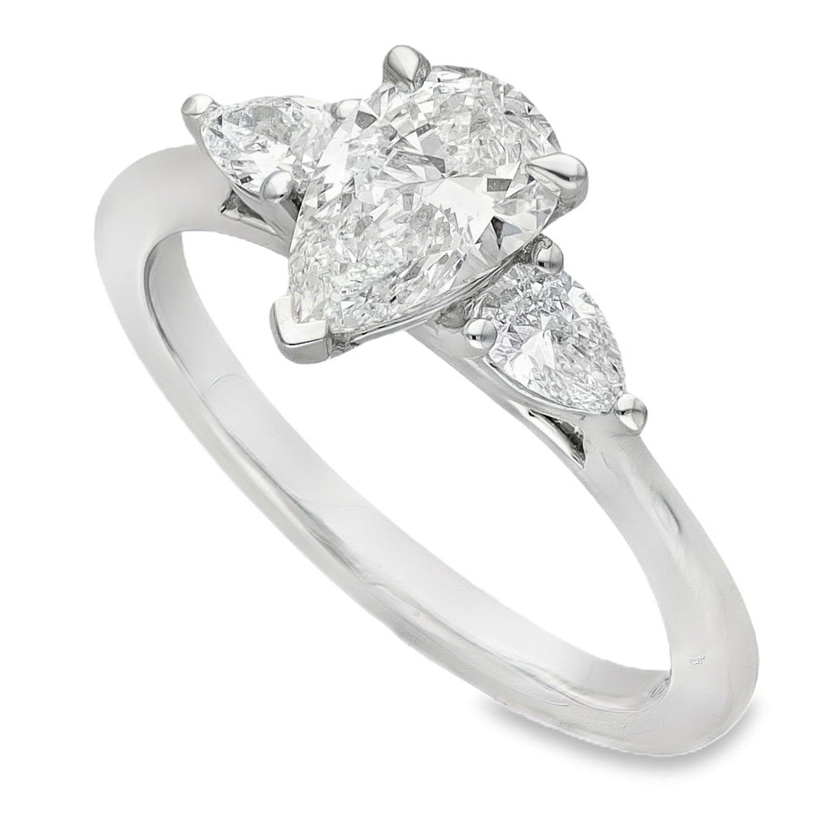 Lab Grown 1.31ct Platinum Certified Pear-Cut Diamond Trilogy Ring - D-F/VVS-VS